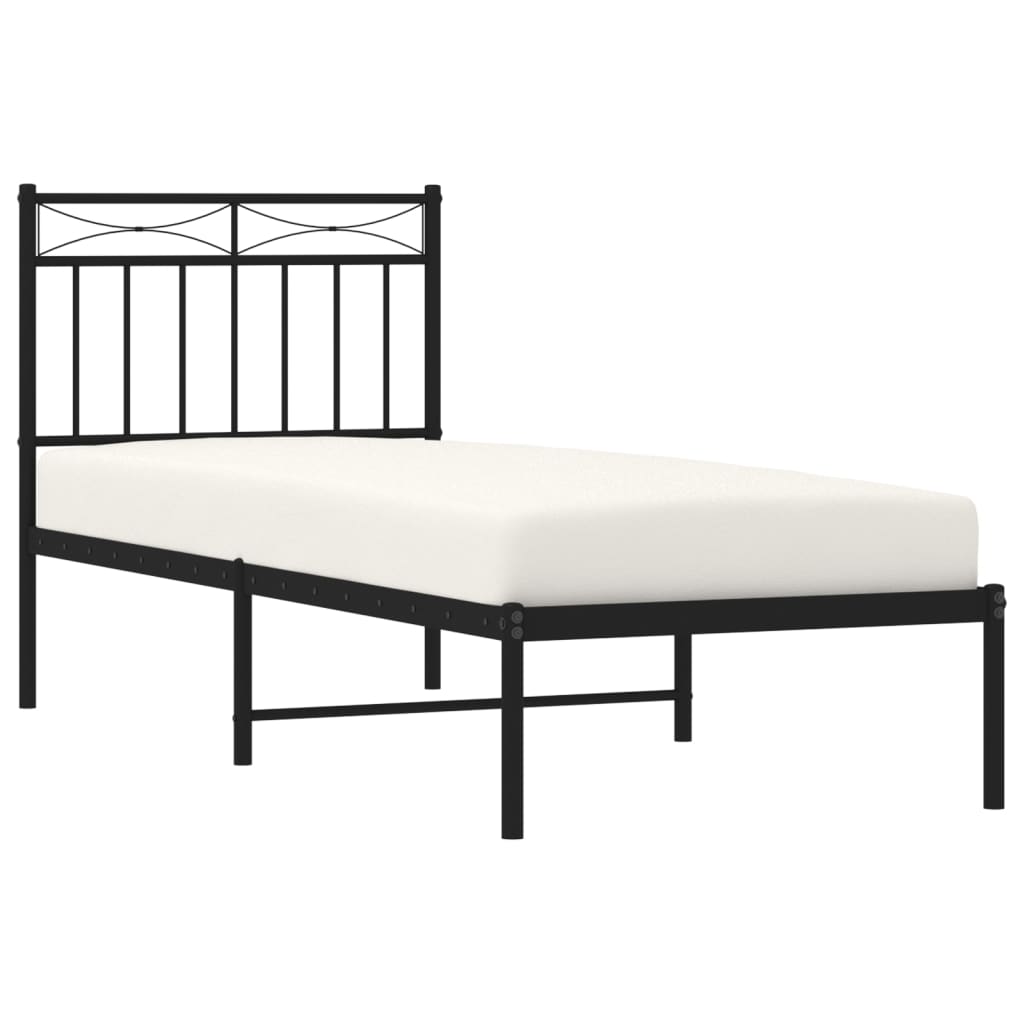 Black Metal Bed Frame with Headboard - 75x190cm, No Mattress
