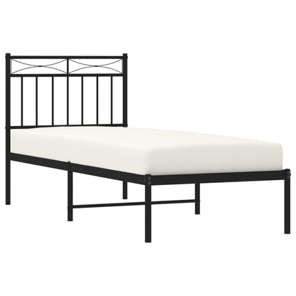 Black Metal Bed Frame with Headboard - 75x190cm, No Mattress