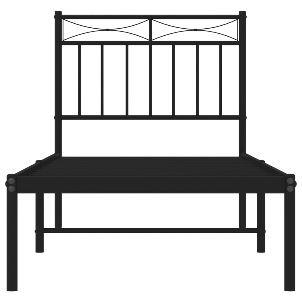 Black Metal Bed Frame with Headboard - 75x190cm, No Mattress