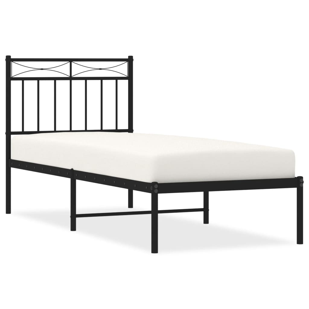 Black Metal Bed Frame with Headboard 80x200cm - No Mattress Included