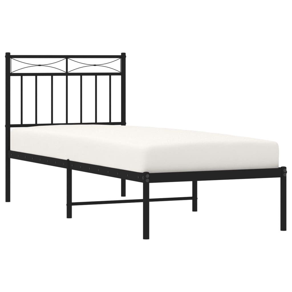 Black Metal Bed Frame with Headboard 80x200cm - No Mattress Included