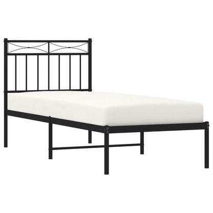 Black Metal Bed Frame with Headboard 80x200cm - No Mattress Included