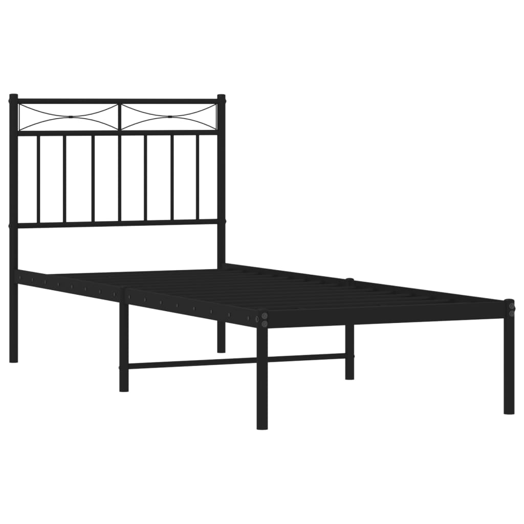 Black Metal Bed Frame with Headboard 80x200cm - No Mattress Included