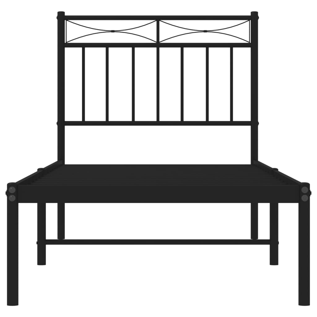 Black Metal Bed Frame with Headboard 80x200cm - No Mattress Included
