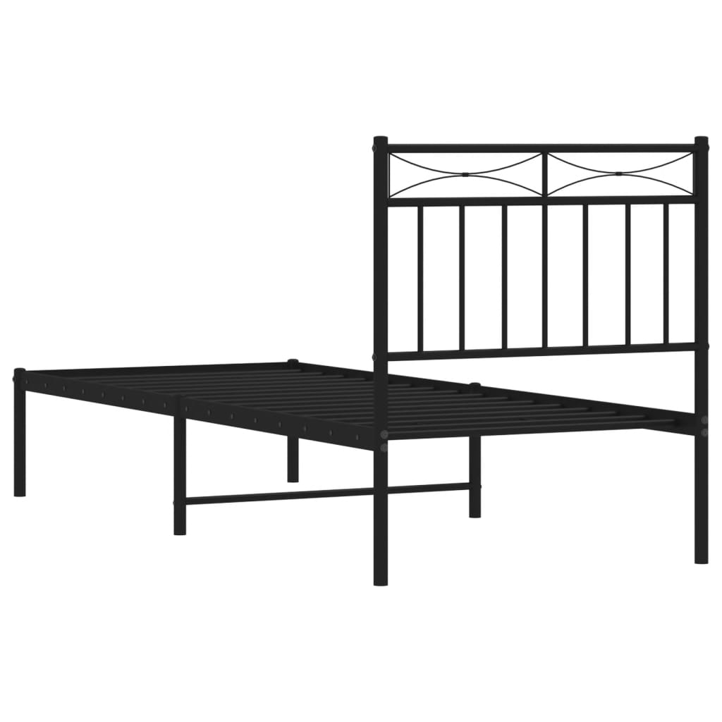 Black Metal Bed Frame with Headboard 80x200cm - No Mattress Included