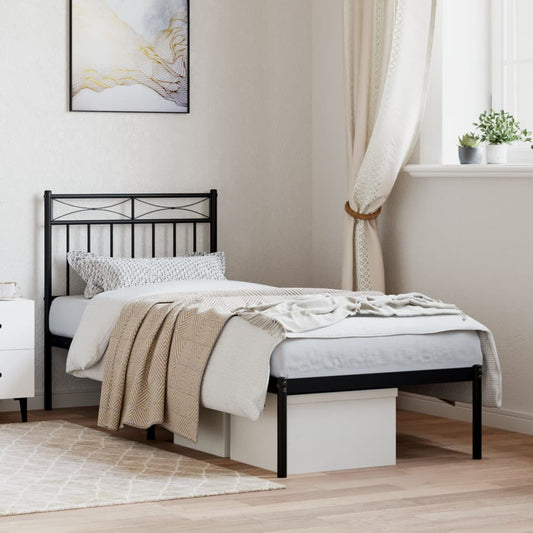 Black Metal Bed Frame with Headboard 80x200cm - No Mattress Included