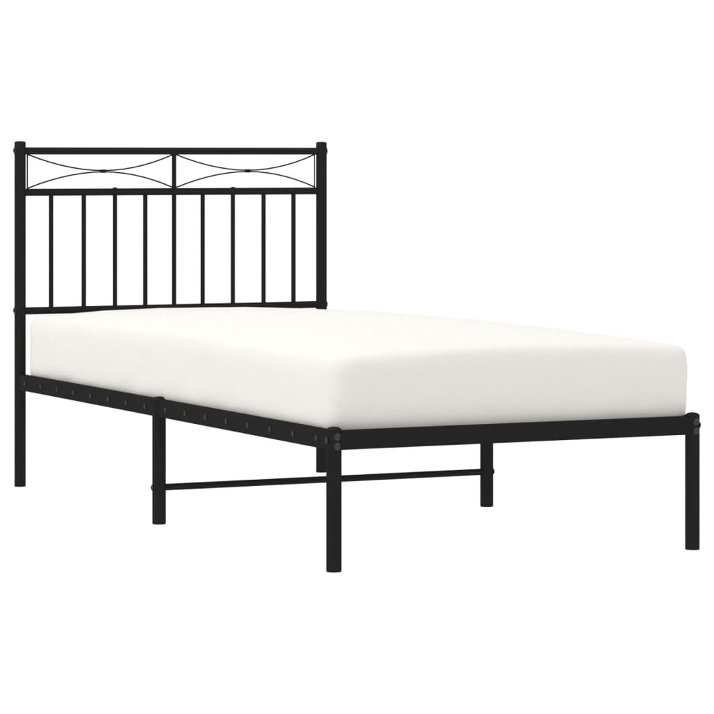 Black Metal Bed Frame w/ Headboard 90x190cm - Sturdy Modern Design