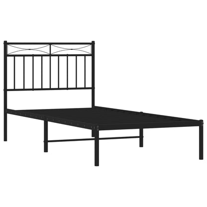 Black Metal Bed Frame w/ Headboard 90x190cm - Sturdy Modern Design