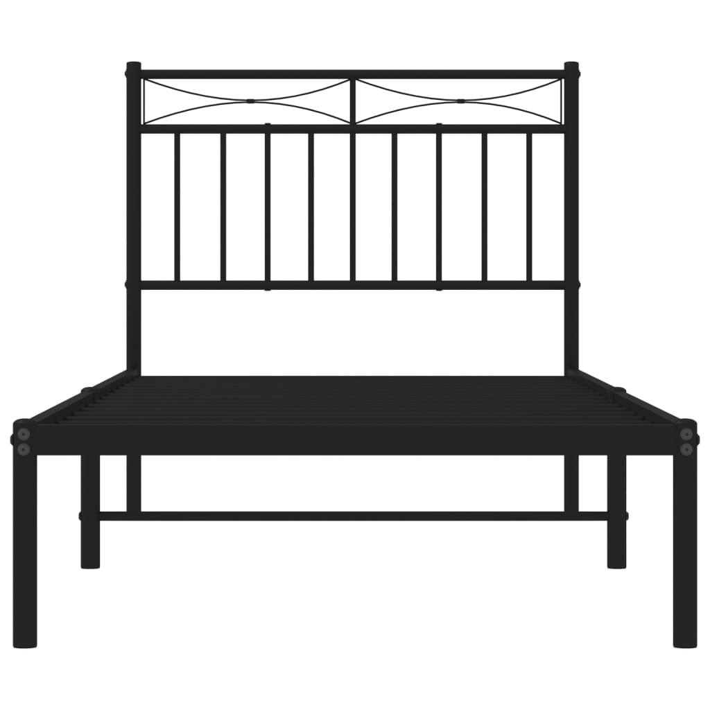 Black Metal Bed Frame w/ Headboard 90x190cm - Sturdy Modern Design