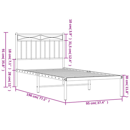 Black Metal Bed Frame w/ Headboard 90x190cm - Sturdy Modern Design