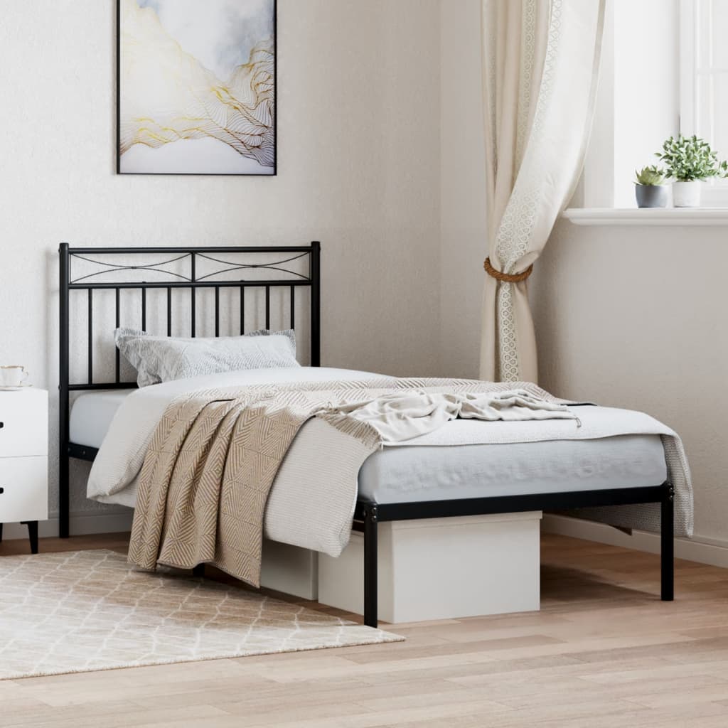 Black Metal Bed Frame w/ Headboard 90x190cm - Sturdy Modern Design