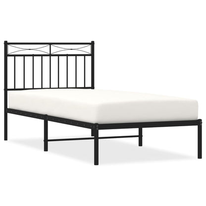 Black Metal Bed Frame with Headboard - 90x200cm Sturdy Design