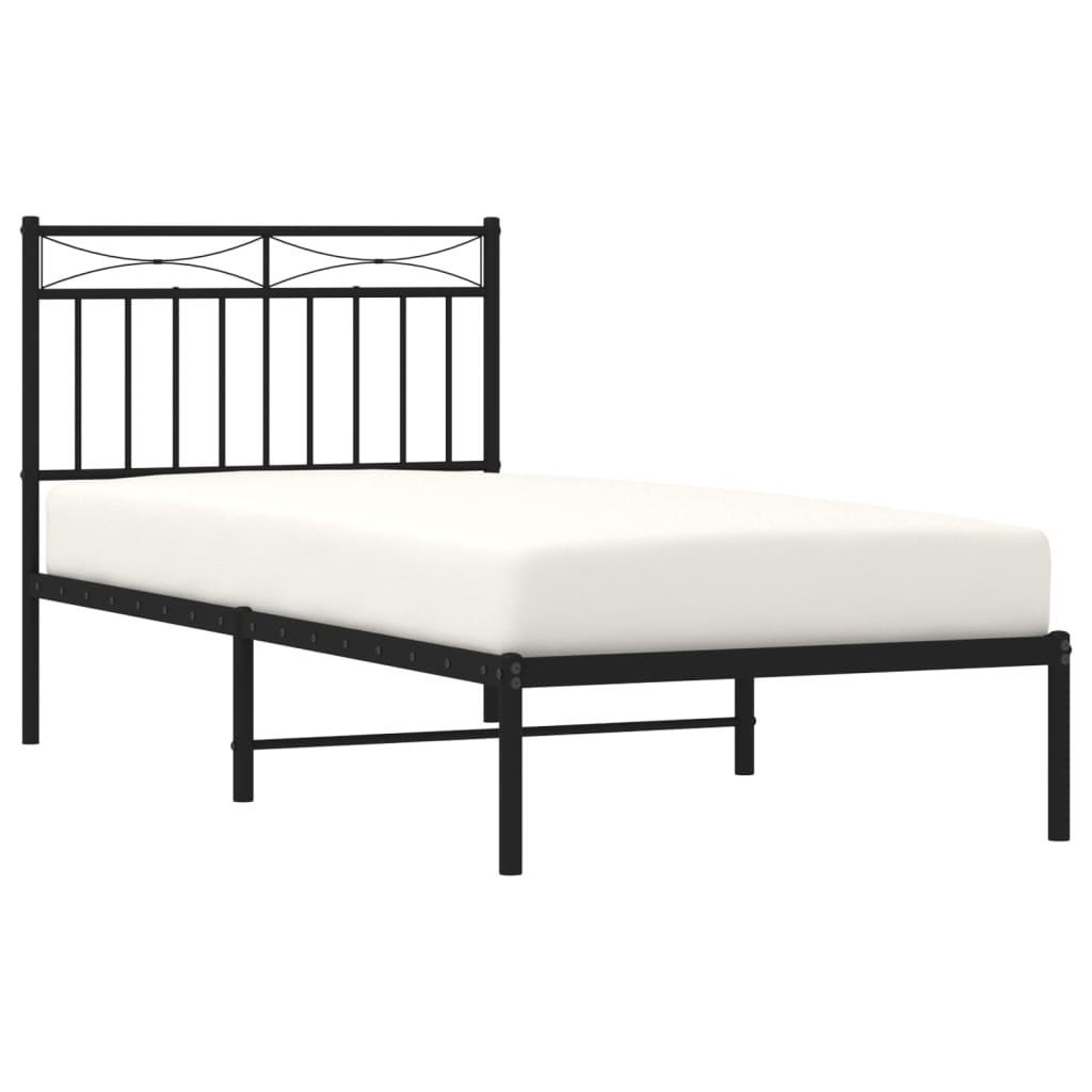 Black Metal Bed Frame with Headboard - 90x200cm Sturdy Design