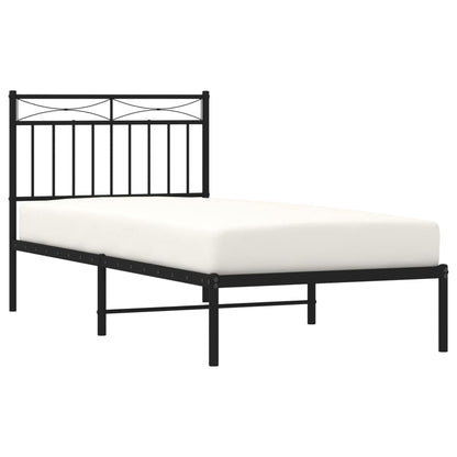 Black Metal Bed Frame with Headboard - 90x200cm Sturdy Design