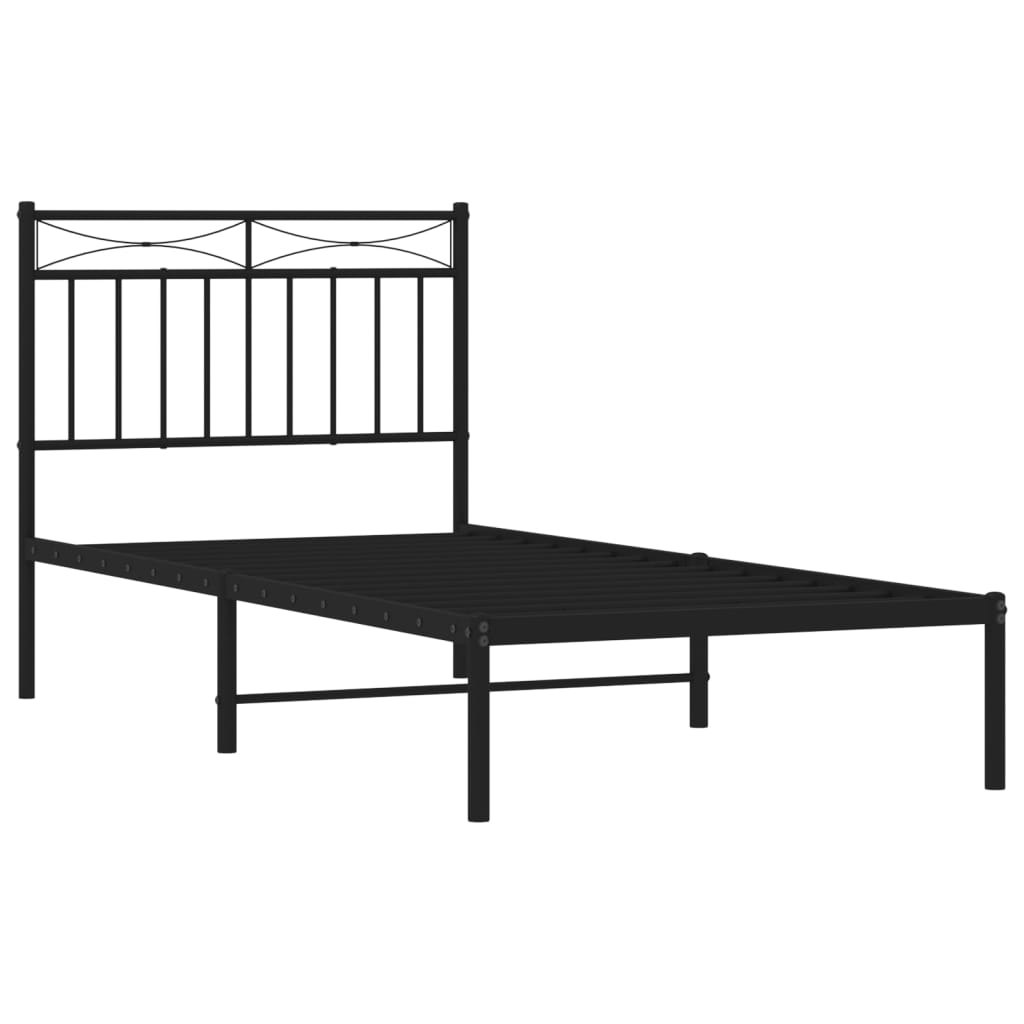 Black Metal Bed Frame with Headboard - 90x200cm Sturdy Design