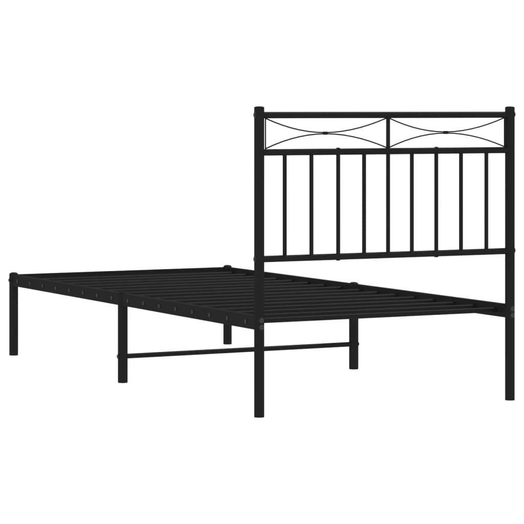 Black Metal Bed Frame with Headboard - 90x200cm Sturdy Design