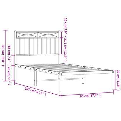 Black Metal Bed Frame with Headboard - 90x200cm Sturdy Design