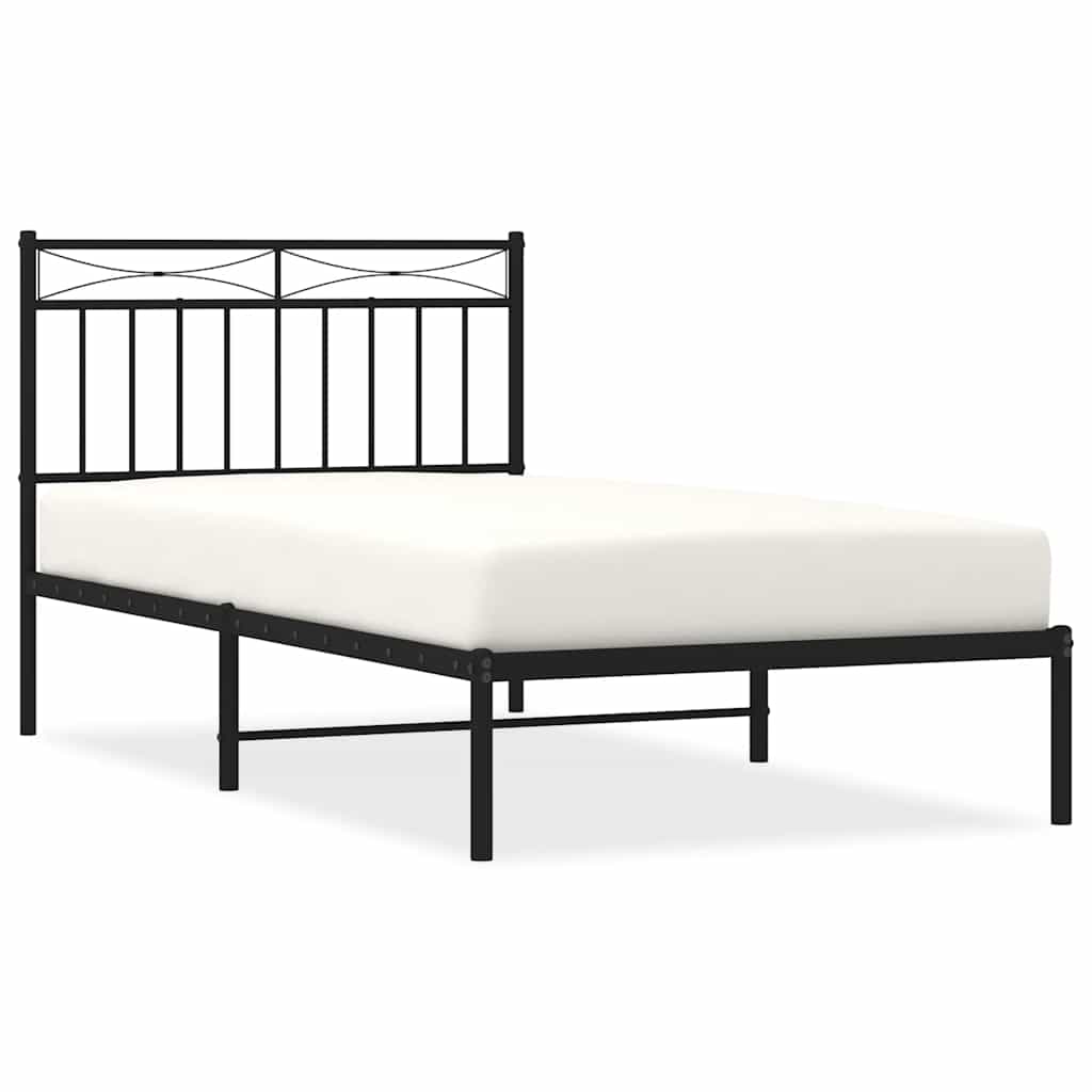 Sleek Black Metal Bed Frame with Headboard 100x190cm - No Mattress