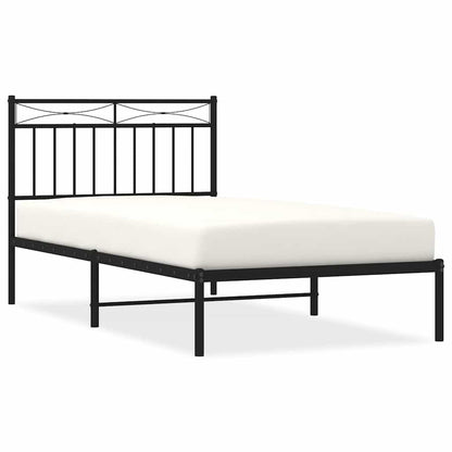 Sleek Black Metal Bed Frame with Headboard 100x190cm - No Mattress