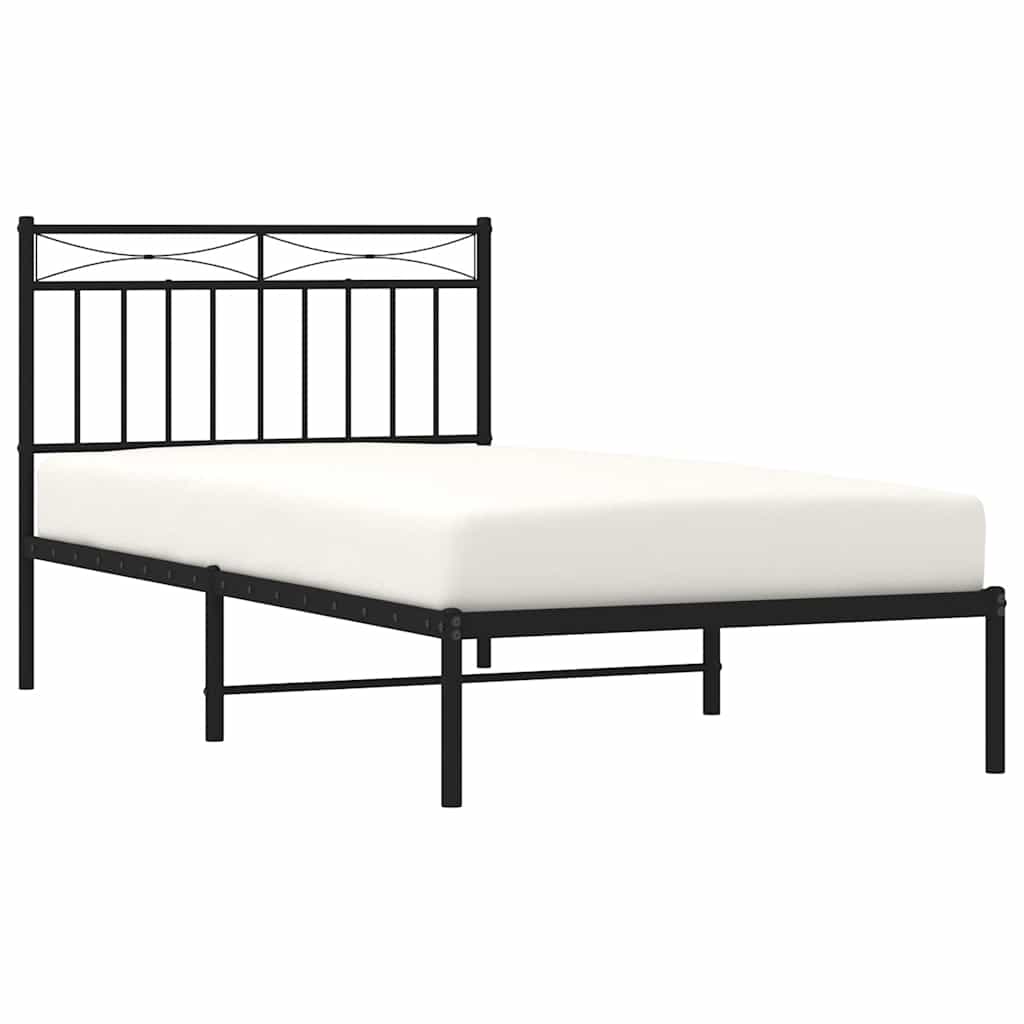 Sleek Black Metal Bed Frame with Headboard 100x190cm - No Mattress