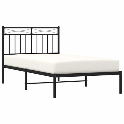Sleek Black Metal Bed Frame with Headboard 100x190cm - No Mattress