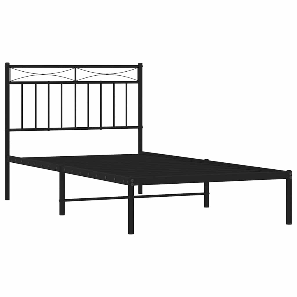 Sleek Black Metal Bed Frame with Headboard 100x190cm - No Mattress