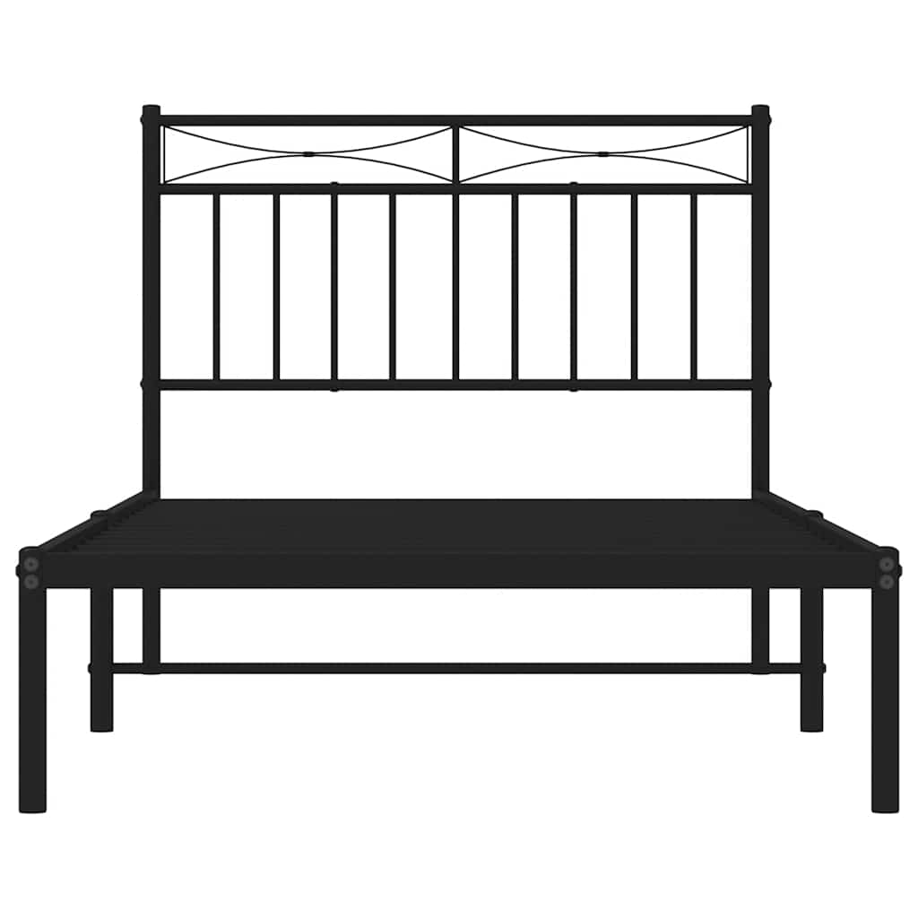 Sleek Black Metal Bed Frame with Headboard 100x190cm - No Mattress
