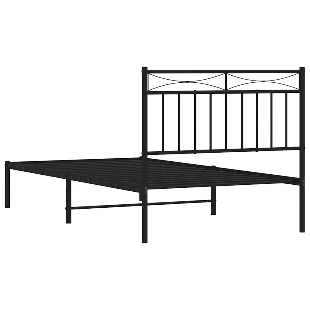 Sleek Black Metal Bed Frame with Headboard 100x190cm - No Mattress