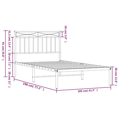 Sleek Black Metal Bed Frame with Headboard 100x190cm - No Mattress