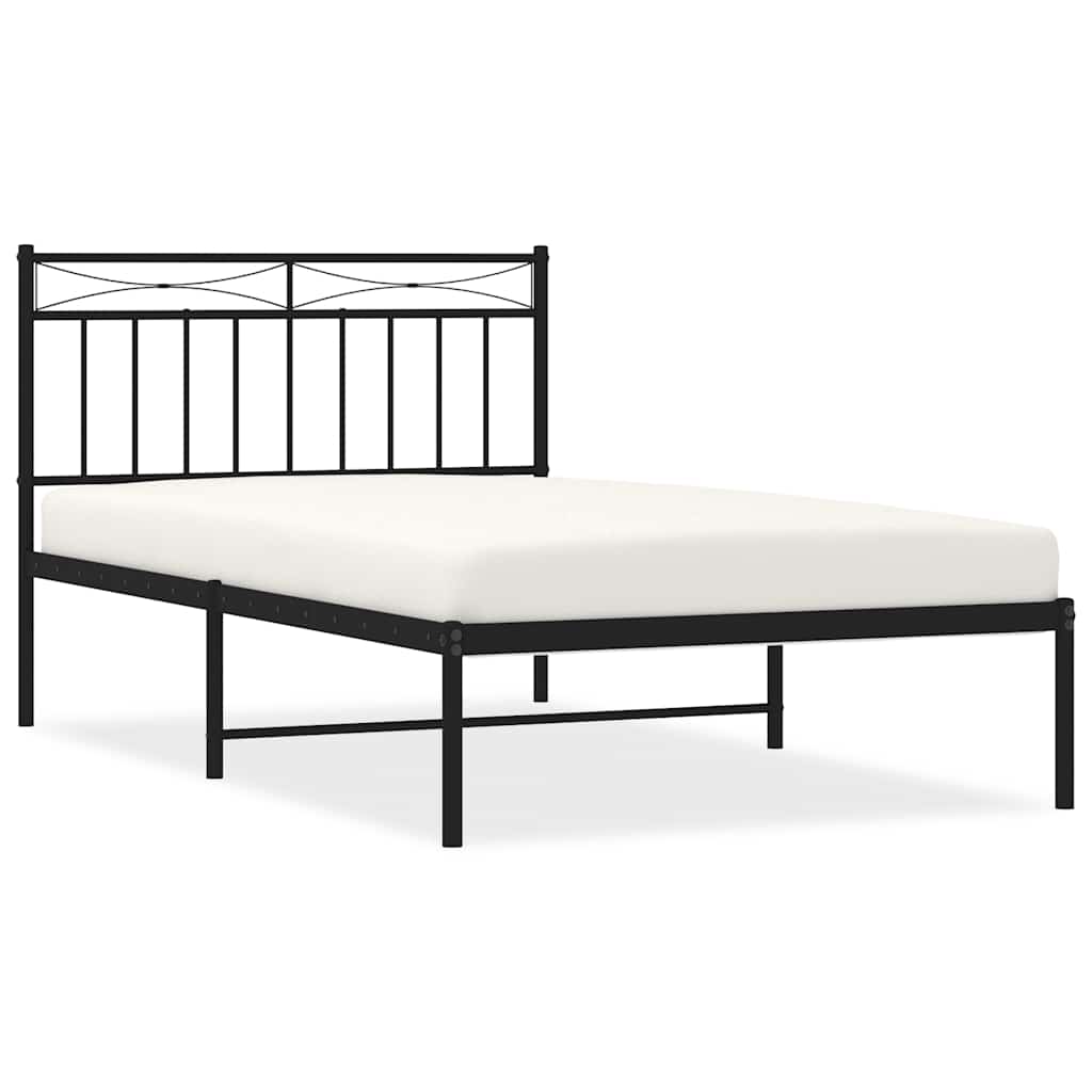 Sleek Black Metal Bed Frame with Headboard 100x200cm
