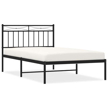 Sleek Black Metal Bed Frame with Headboard 100x200cm