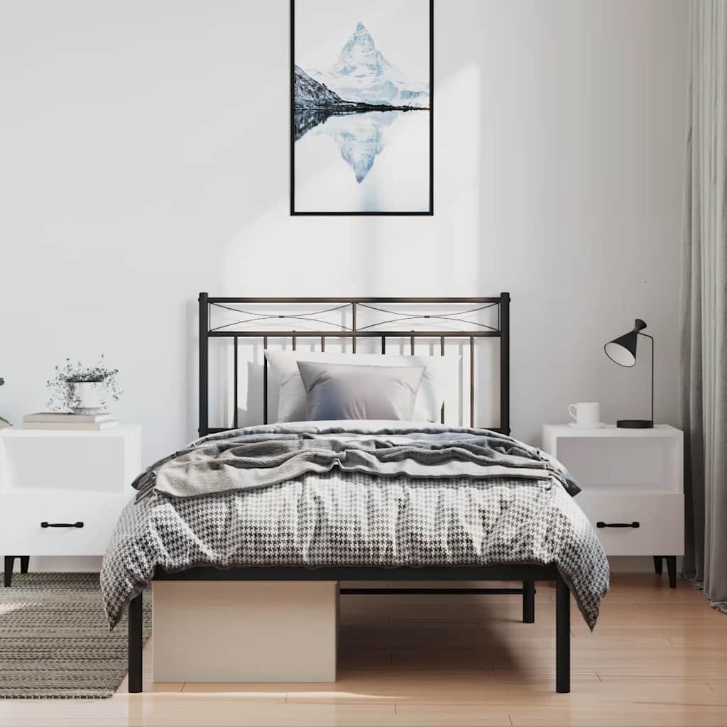 Sleek Black Metal Bed Frame with Headboard 100x200cm