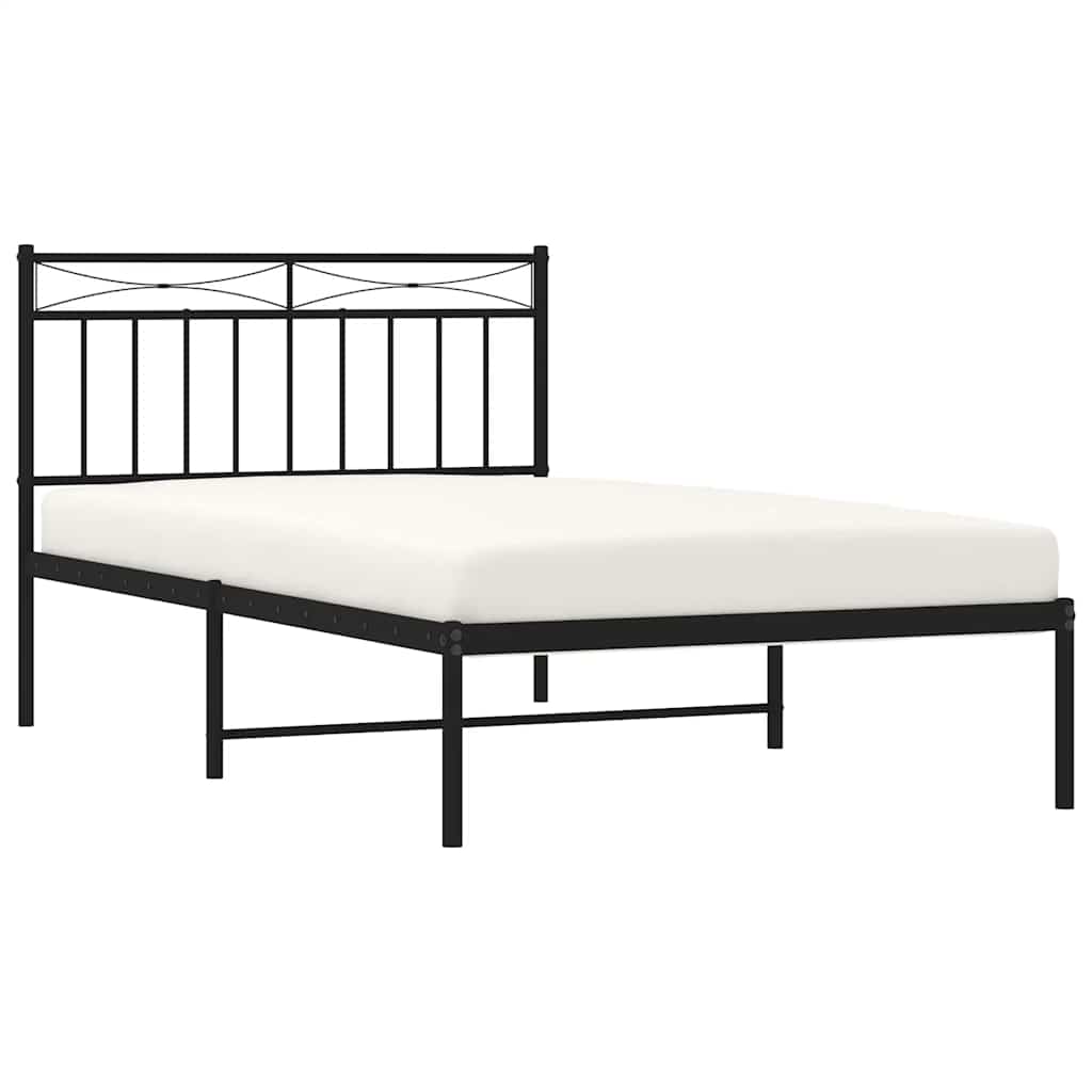 Sleek Black Metal Bed Frame with Headboard 100x200cm