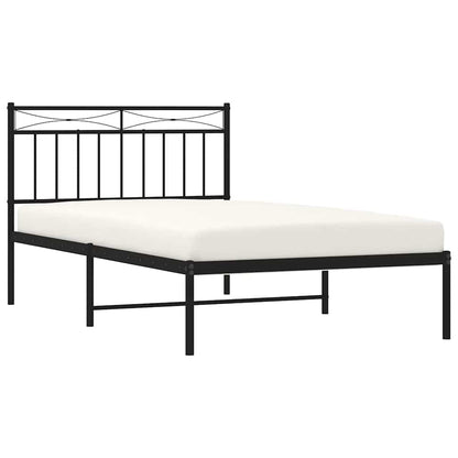 Sleek Black Metal Bed Frame with Headboard 100x200cm