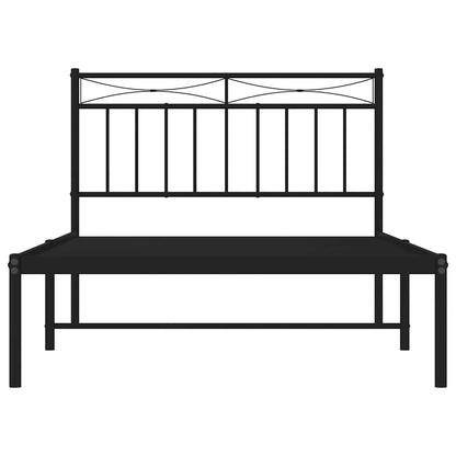 Sleek Black Metal Bed Frame with Headboard 100x200cm