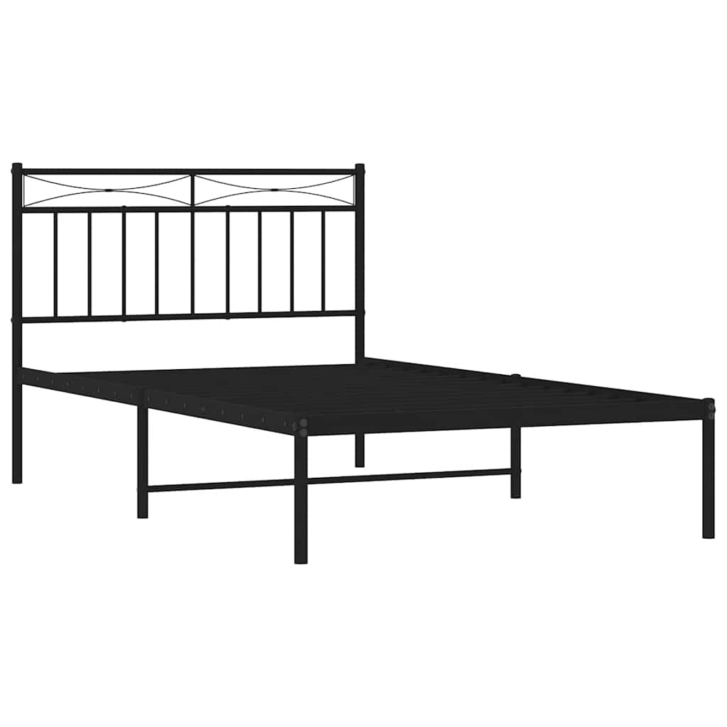 Sleek Black Metal Bed Frame with Headboard 100x200cm