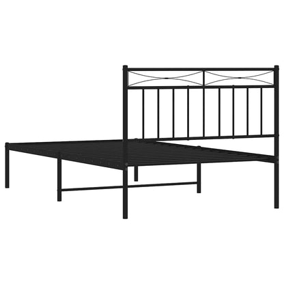 Sleek Black Metal Bed Frame with Headboard 100x200cm