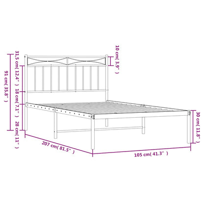 Sleek Black Metal Bed Frame with Headboard 100x200cm