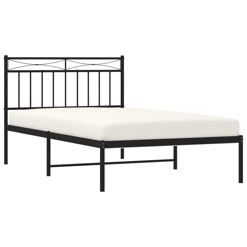 Black Metal Bed Frame with Headboard 107x203cm - No Mattress Included
