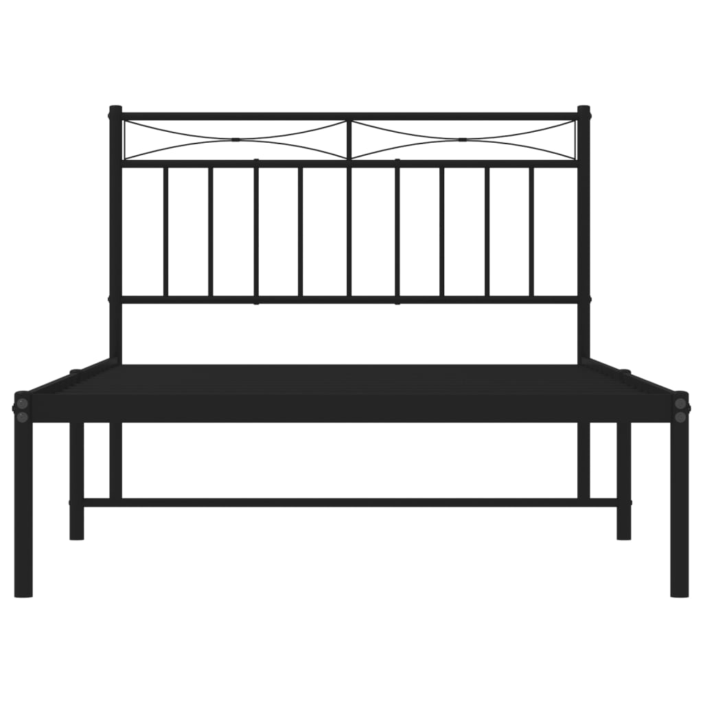 Black Metal Bed Frame with Headboard 107x203cm - No Mattress Included