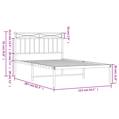Black Metal Bed Frame with Headboard 107x203cm - No Mattress Included