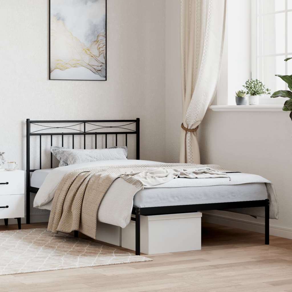 Black Metal Bed Frame with Headboard 107x203cm - No Mattress Included