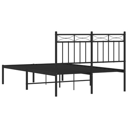 Black Metal Bed Frame with Headboard - 120x190cm, No Mattress
