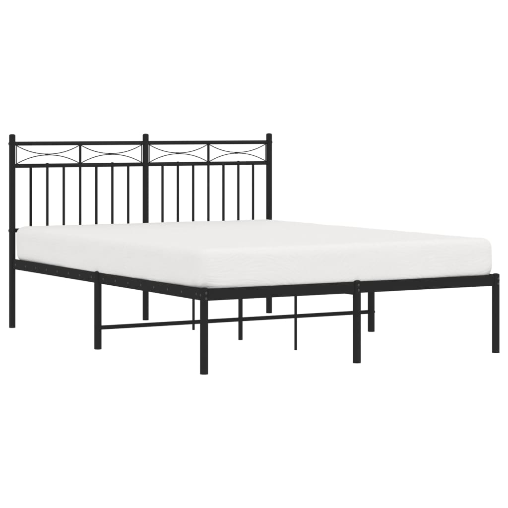 Black Metal Bed Frame with Headboard 140x190cm - Sturdy Design