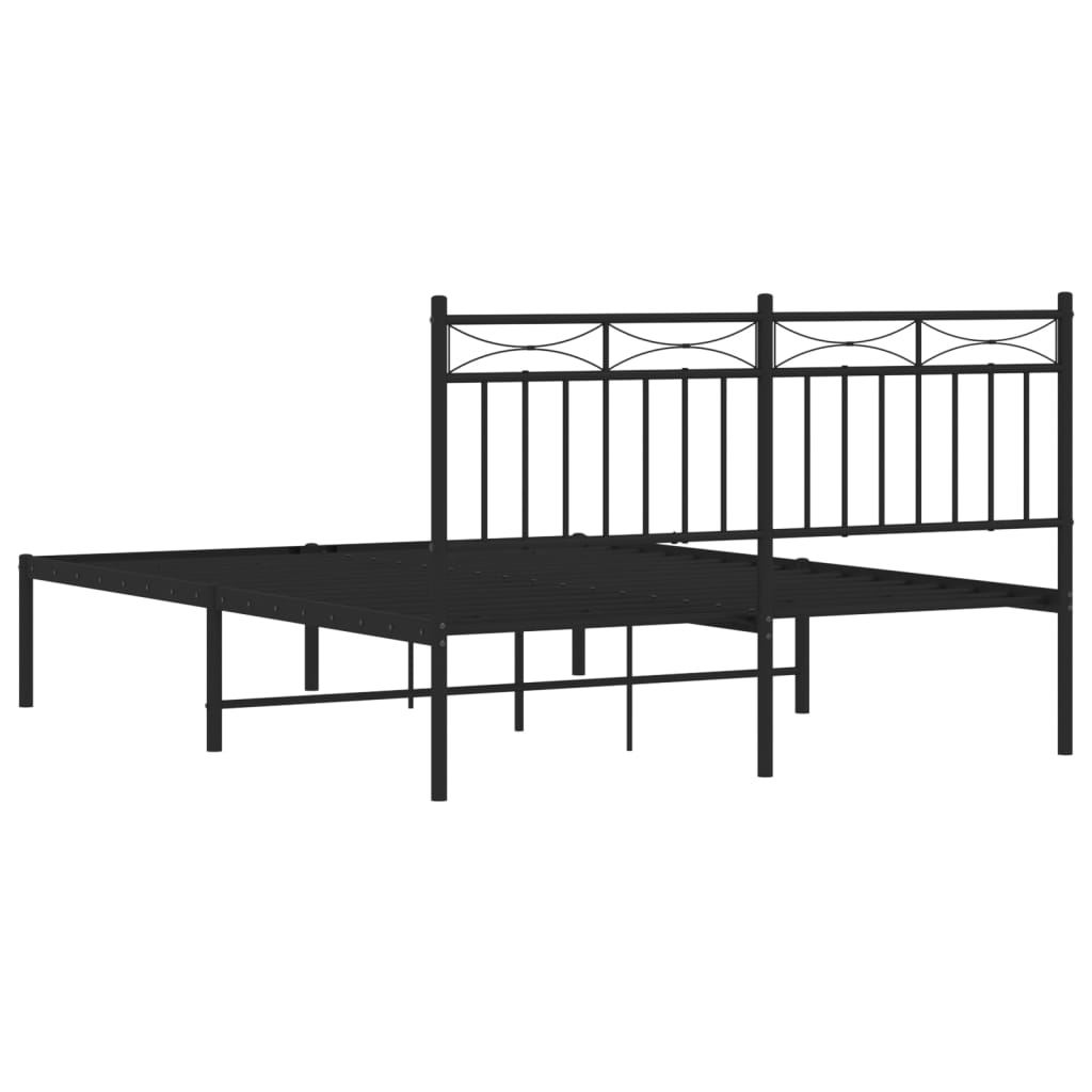 Black Metal Bed Frame with Headboard 140x190cm - Sturdy Design