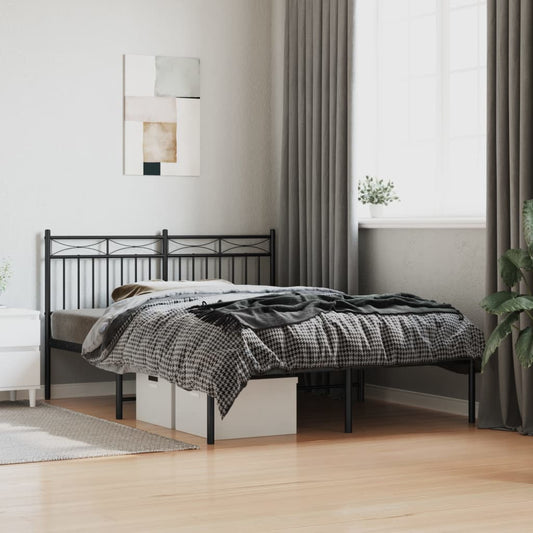 Black Metal Bed Frame with Headboard 140x190cm - Sturdy Design