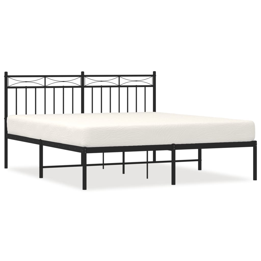 Black Metal Bed Frame with Headboard, 160x200cm, No Mattress