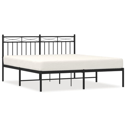 Black Metal Bed Frame with Headboard, 160x200cm, No Mattress