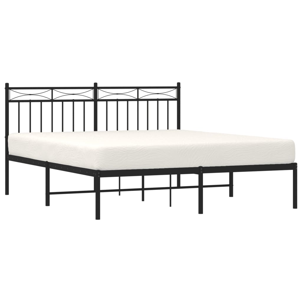 Black Metal Bed Frame with Headboard, 160x200cm, No Mattress