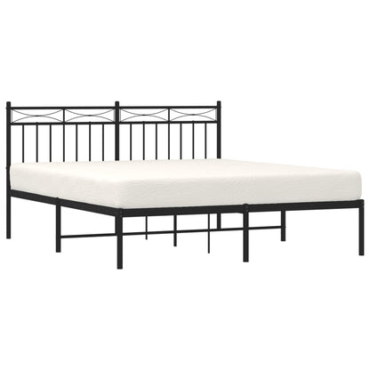 Black Metal Bed Frame with Headboard, 160x200cm, No Mattress